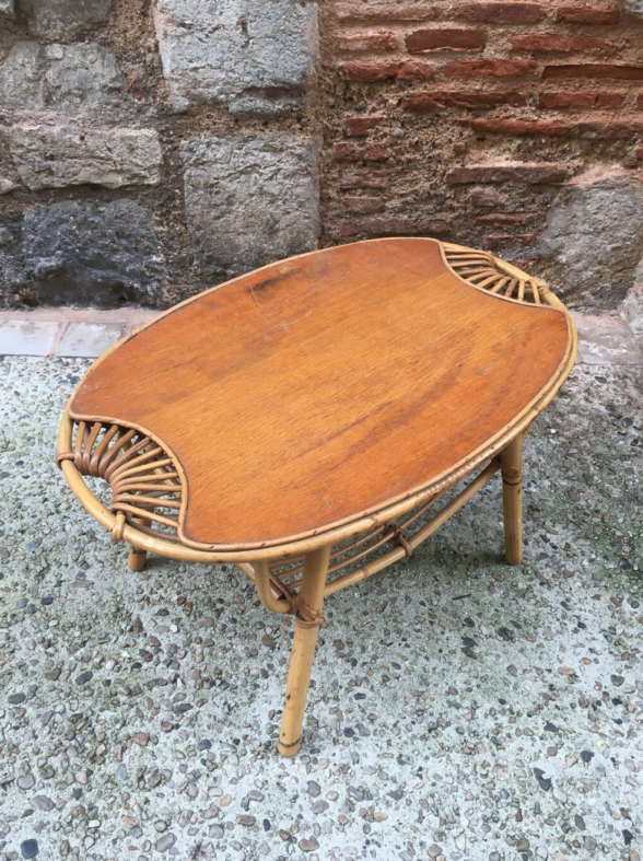 Table basse ovale en rotin