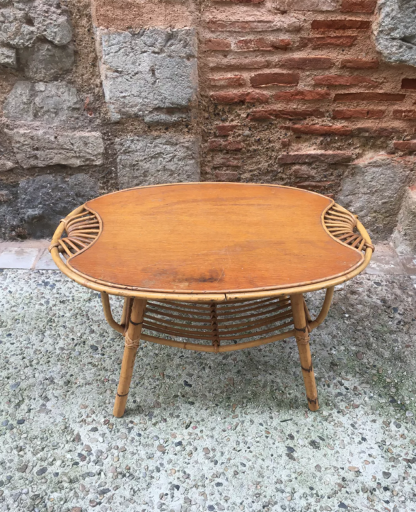 Table basse ovale en rotin